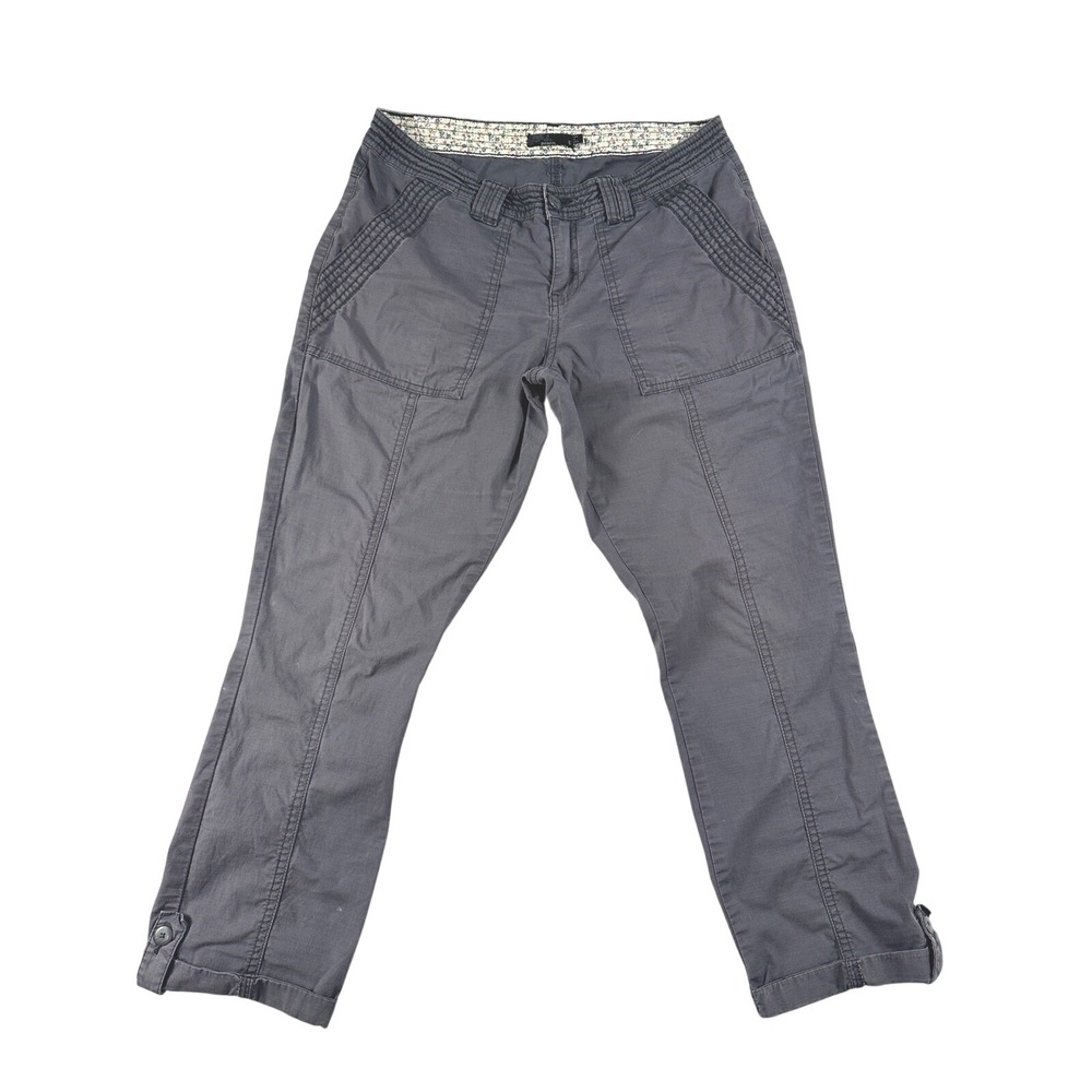 Prana Gray Utility Cargo Pants Quilted Detail‎ Floral Waistband Womens Size 6